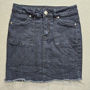 V.I.P. Straight Mini Jean Skirt Big Girls XL Blue Dark Wash Raw Hem Pencil 26x15